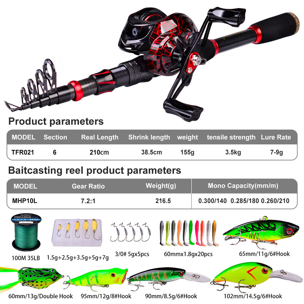 PROBEROS HWCSET100 2.1m Carbon Fishing Rod Pole Reel Combo with Line Lure Hook PROBEROS HWCSET100 2.1m Carbon Fishing Rod Pole Reel Combo with Line Lure Hook
